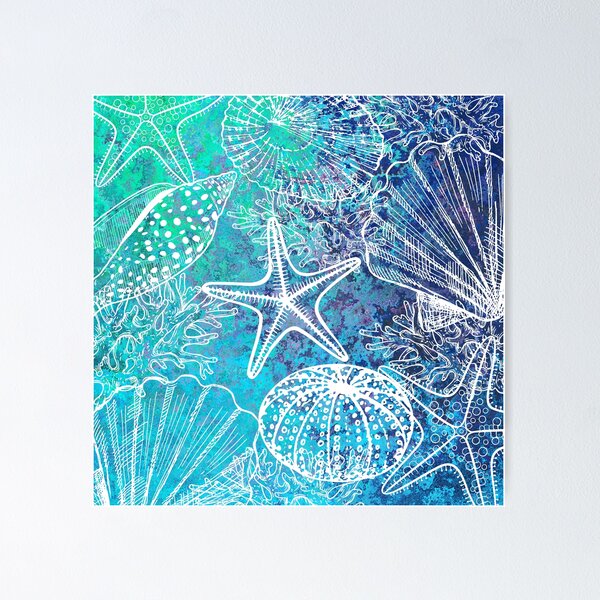 Item preview, Blue Teal Aqua Starfish Seashells Sealife Coral designed and sold by SeaStarAlex.