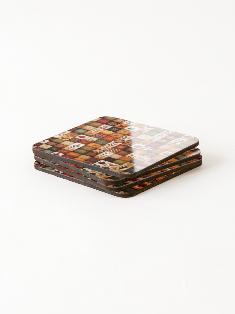 Thumbnail 4 of 5, Coasters (Set of 4), Fall Colored Patchwork Pattern designed and sold by PinUpPizzazz.