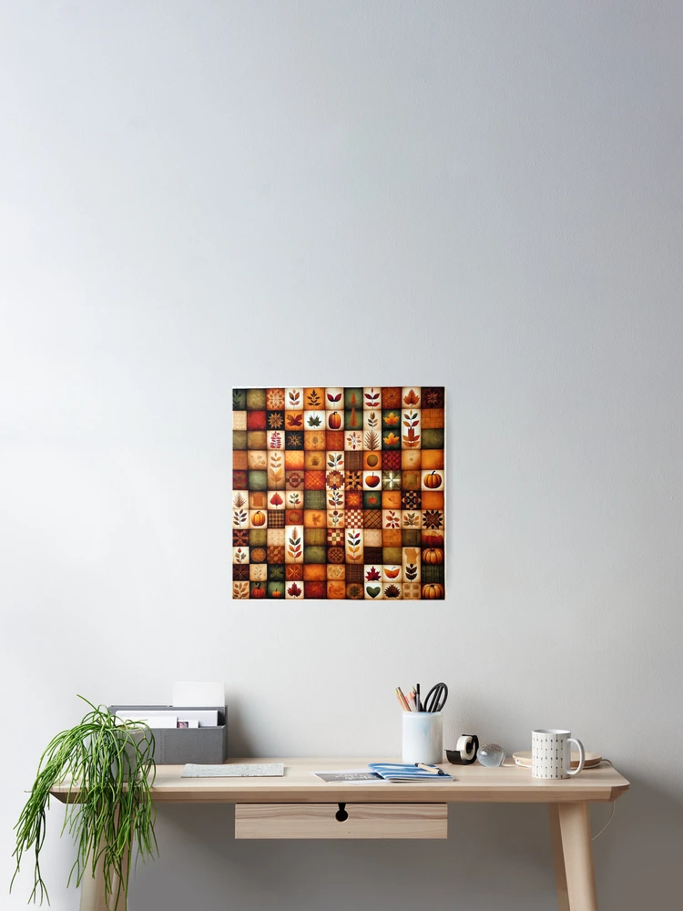 Thumbnail 2 of 3, Poster, Fall Colored Patchwork Pattern designed and sold by PinUpPizzazz.