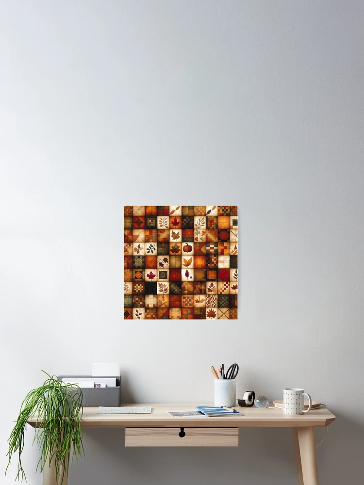 Thumbnail 2 of 3, Poster, Fall Colored Patchwork Pattern designed and sold by PinUpPizzazz.