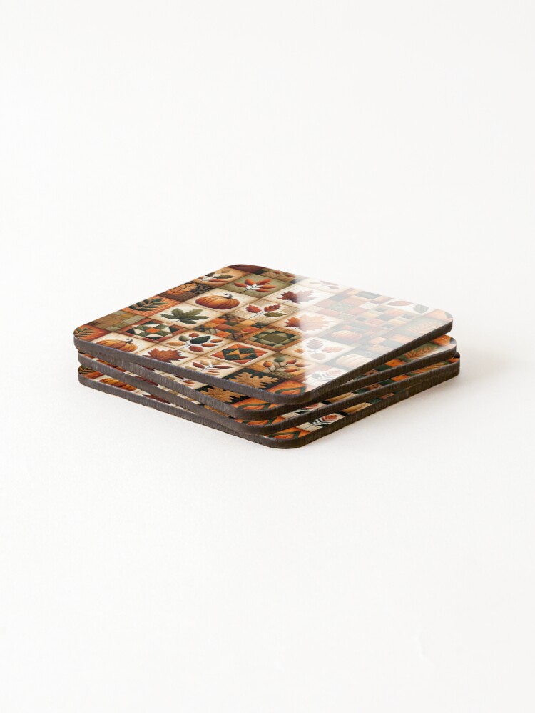 Thumbnail 4 of 5, Coasters (Set of 4), Fall Colored Patchwork Pattern designed and sold by PinUpPizzazz.