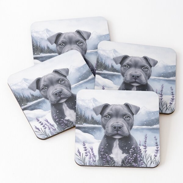 Item preview, Watercolor Painted Staffy Puppy In Winter  designed and sold by Nocturne  Paws.