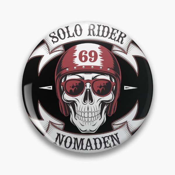 Item preview, Solo Rider Nomaden Skull Motorcycle Club Emblem Badge designed and sold by waterloop.