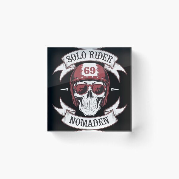 Item preview, Solo Rider Nomaden Skull Motorcycle Club Emblem Badge designed and sold by waterloop.