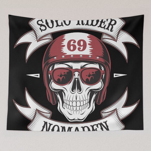 Item preview, Solo Rider Nomaden Skull Motorcycle Club Emblem Badge designed and sold by waterloop.