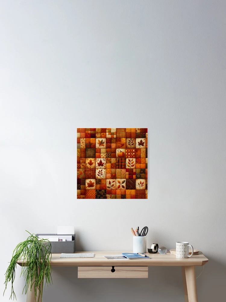 Thumbnail 2 of 3, Poster, Fall Colored Patchwork Pattern designed and sold by PinUpPizzazz.