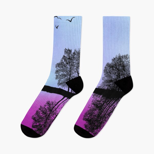 Item preview, Serene Tree Silhouette Reflecting on Magenta Lake with Birds in a Tranquil Sky designed and sold by Fredster1966.