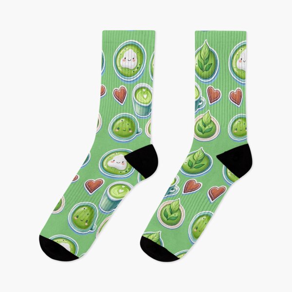 Item preview, Matcha stickers, tea in cups, cute cups with foam and leaves, and hearts print, cover designed and sold by Yunasak.