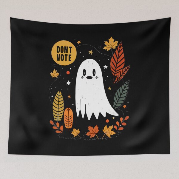 Item preview, Dont Vote Ghost sticker print, autumn style, with leaves, ghost t-shirt, Halloween style, horror designed and sold by Yunasak.