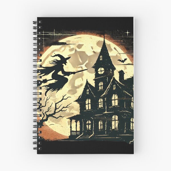 Aperçu de l'œuvre Sorcière et maison hantée : nuit de pleine lune d'Halloween créée et vendue par FlickerFrogByBO.