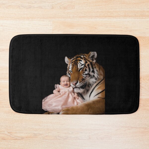 Item preview, Tiger, with its Eyes Closed and a Content Expression, is Nestled Close to the Baby, Almost as if they are Cuddling designed and sold by macadolie.