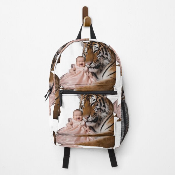 Item preview, Tiger, with its Eyes Closed and a Content Expression, is Nestled Close to the Baby, Almost as if they are Cuddling designed and sold by macadolie.