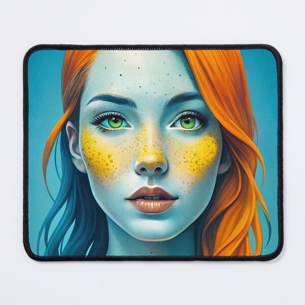 Item preview, Girl with red hair print, sticker, art illustration, in blue and orange tones, girl cover, portrait cover designed and sold by Yunasak.
