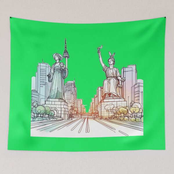 Item preview, Seoul's Statues in 3D Sketches: Blending Art and Urban Vibes,  designed and sold by PaintMeWorld.