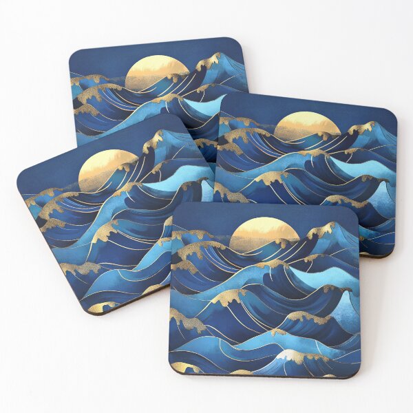 Item preview, Art Deco Wave Sea Blue Moon Gold designed and sold by ArtHouseNiklas.