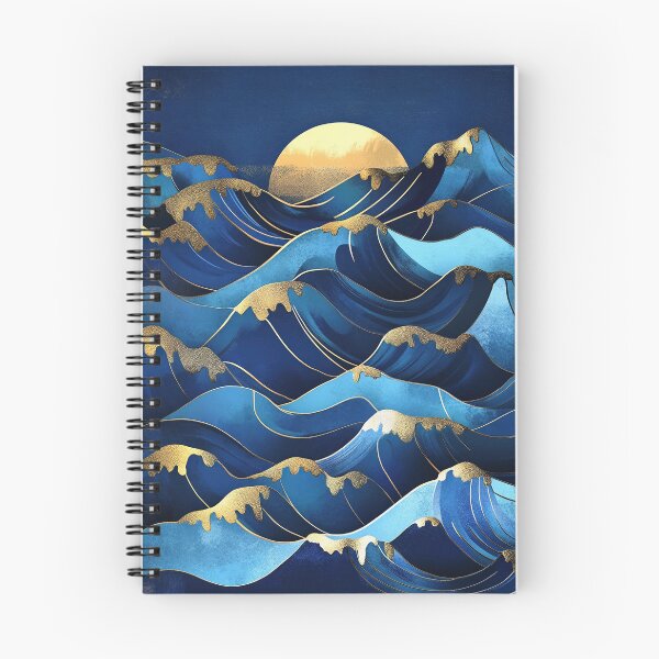 Item preview, Art Deco Wave Sea Blue Moon Gold designed and sold by ArtHouseNiklas.