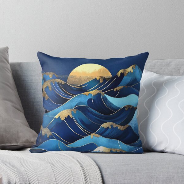 Item preview, Art Deco Wave Sea Blue Moon Gold designed and sold by ArtHouseNiklas.