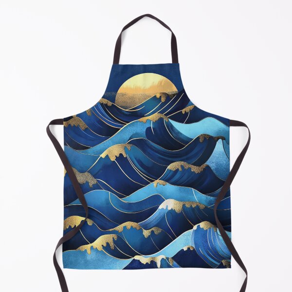 Item preview, Art Deco Wave Sea Blue Moon Gold designed and sold by ArtHouseNiklas.