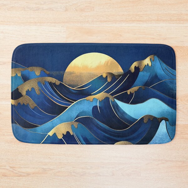 Item preview, Art Deco Wave Sea Blue Moon Gold designed and sold by ArtHouseNiklas.
