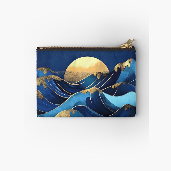 Item preview, Art Deco Wave Sea Blue Moon Gold designed and sold by ArtHouseNiklas.