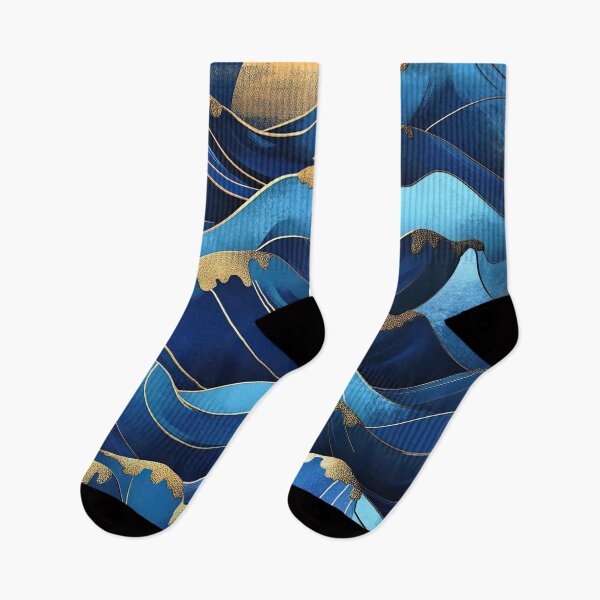 Item preview, Art Deco Wave Sea Blue Moon Gold designed and sold by ArtHouseNiklas.