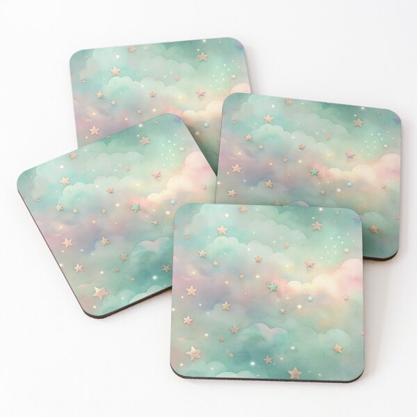 Item preview, Abstract print, pastel colors, sky print, sticker, background, cover, cover gentle, cute green star designed and sold by Yunasak.