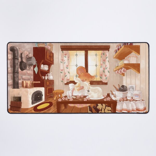 Item preview, Cottagecore Mouse Making a Cake Inside a Cozy Cottage designed and sold by Jieul.