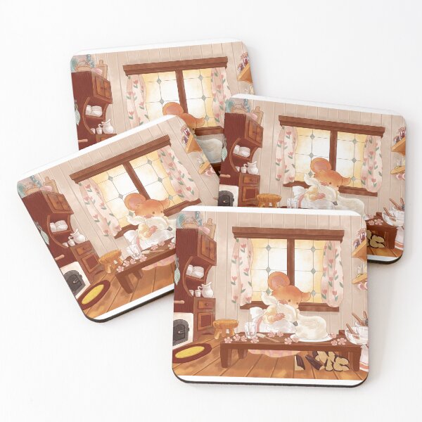 Item preview, Cottagecore Mouse Making a Cake Inside a Cozy Cottage designed and sold by Jieul.