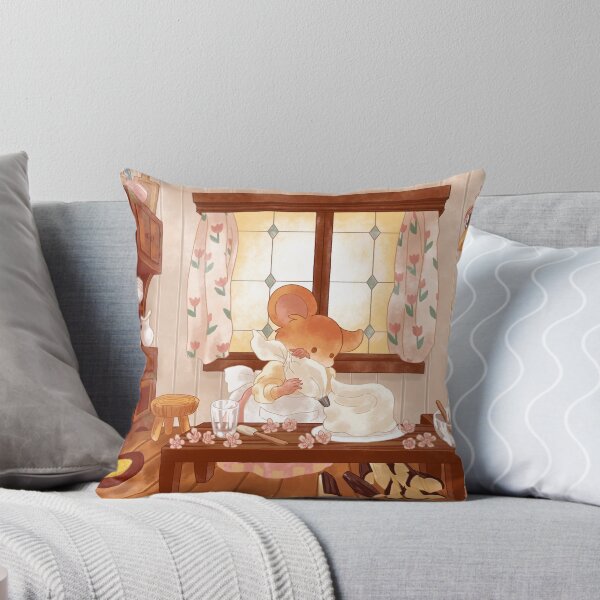 Item preview, Cottagecore Mouse Making a Cake Inside a Cozy Cottage designed and sold by Jieul.