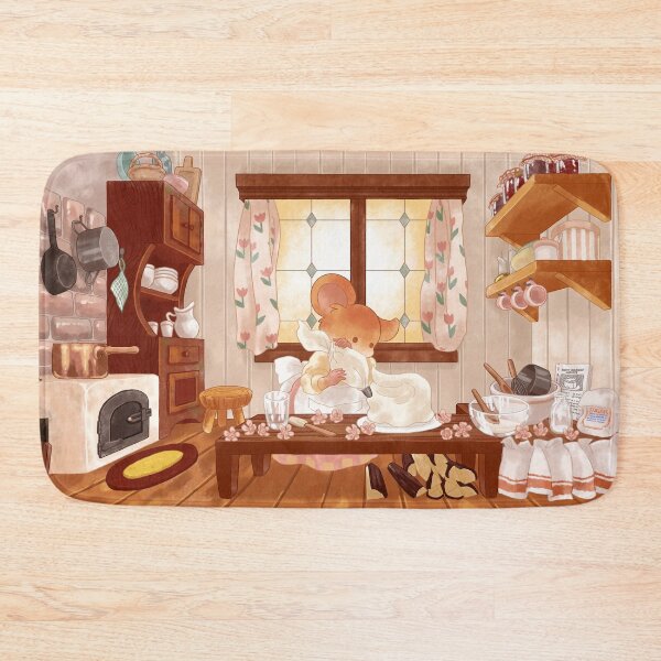 Item preview, Cottagecore Mouse Making a Cake Inside a Cozy Cottage designed and sold by Jieul.