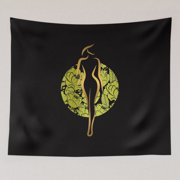 Item preview, Beauty Aesthetics, woman body silhouette, gold green floral lady, beautiful woman designed and sold by GinyHappyLogo.