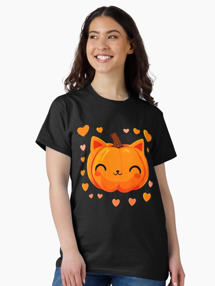Thumbnail 2 von 7, Classic T-Shirt, Cute Cat Halloween Pumpkin Head designt und verkauft von Fluffy-Cat-de.