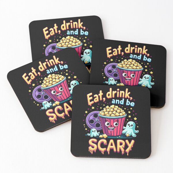 Item preview, "Eat, Drink, and Be Scary" Scary Movie Night Halloween T-Shirt – Perfect for Spooky Cinema Lovers designed and sold by AI-volution.