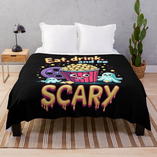 Item preview, "Eat, Drink, and Be Scary" Scary Movie Night Halloween T-Shirt – Perfect for Spooky Cinema Lovers designed and sold by AI-volution.