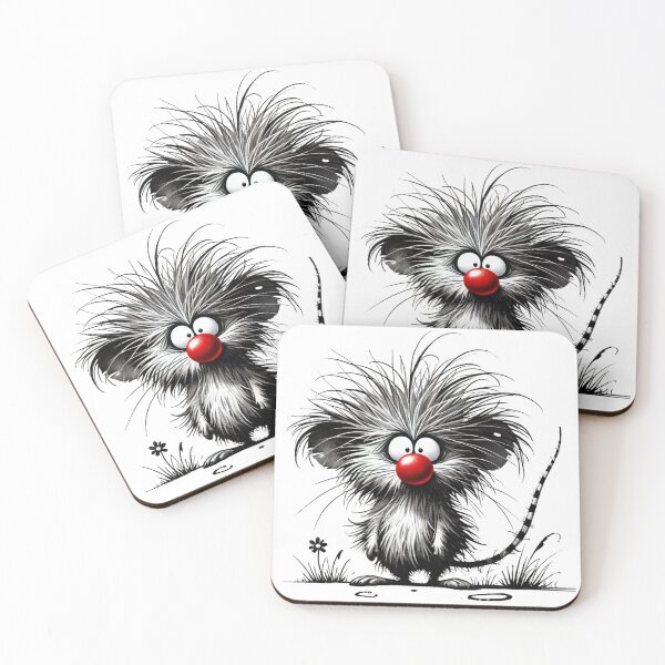 Item preview, Whimsical Black and White Mouse with Spiky Hair, Red Nose, and Flower designed and sold by Blink Art Studio.