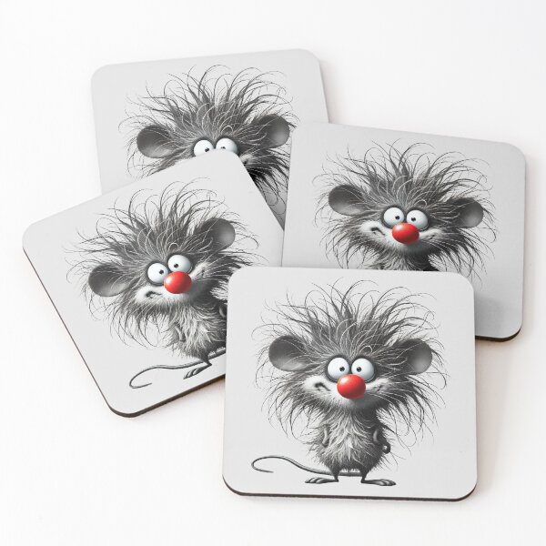 Item preview, Playful Black and White Smiling Mouse with Spiky Hair and Red Nose designed and sold by Blink Art Studio.