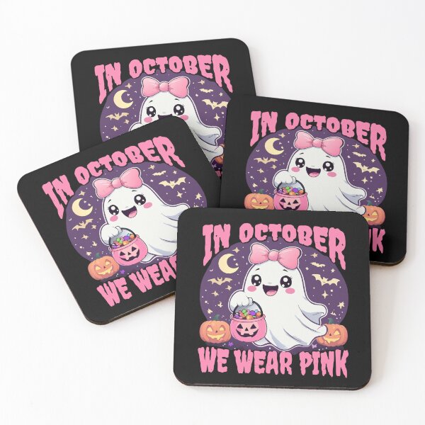 Item preview, In October We Wear Pink: Halloween Ghost Breast Cancer Awareness designed and sold by printmala.