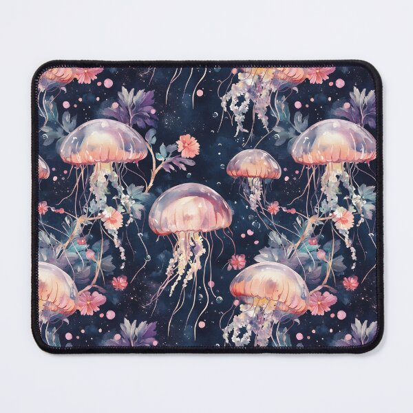 Item preview, Seamless pattern featuring watercolor jellyfish intertwined with delicate flowers designed and sold by Mariana Shymkovych.