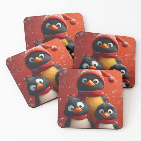 Item preview, Three penguins in festive attire with snowy background designed and sold by Artessie.