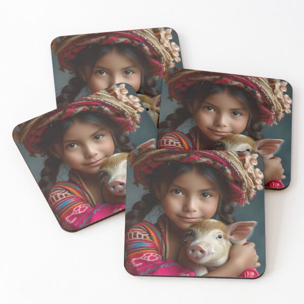Item preview, Girl with vibrant hat hugging a cute little piglet designed and sold by Artessie.