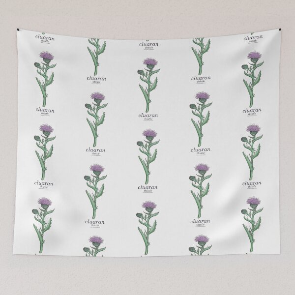 Item preview, Vintage inspired hand painted botanical painting of cluaran  - thistle with Scottish Gaelic translation designed and sold by Mamaidh Made.