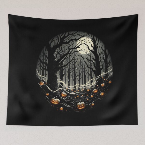 Item preview,  Spooky Moonlit Forest with Glowing Pumpkins designed and sold by IllumeInk.
