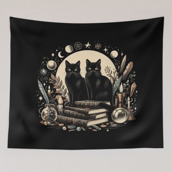 Item preview,  Mystical Black Cats with Magical Books and Moons designed and sold by IllumeInk.