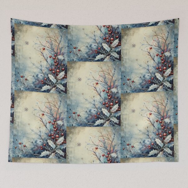 Item preview, Boho winter decor, winter wonderland 2, cool color palette, winter landscape, frozen ice, icicle, neutral colours, cool blue, blue tones, hollyberry  designed and sold by navitalidesign.