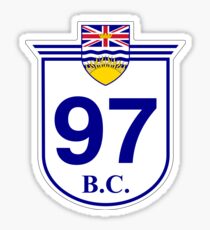 BC Hwy 97 Okanagan Highway, Cariboo Highway, John Hart Highway, Alaska Highway | Highway Shield Sign Sticker