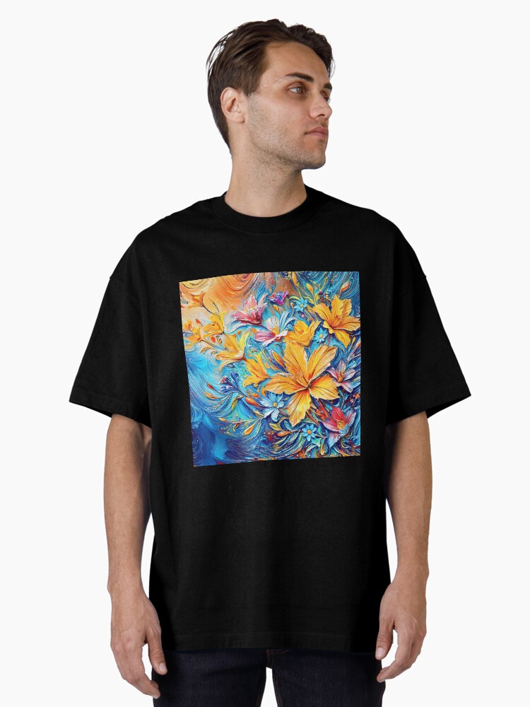 Thumbnail 1 of 7, Oversized T-Shirt, Energetic Bloom Swirls: Abstract Artistry designed and sold by blackhalt.