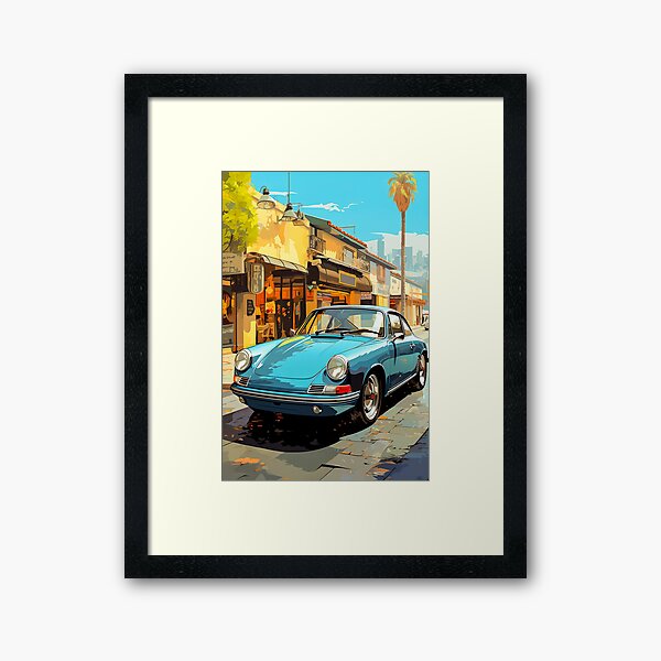 Aperçu de l'œuvre Voiture de sport vintage dans une rue ensoleillée de la ville créée et vendue par RevUpDesign.