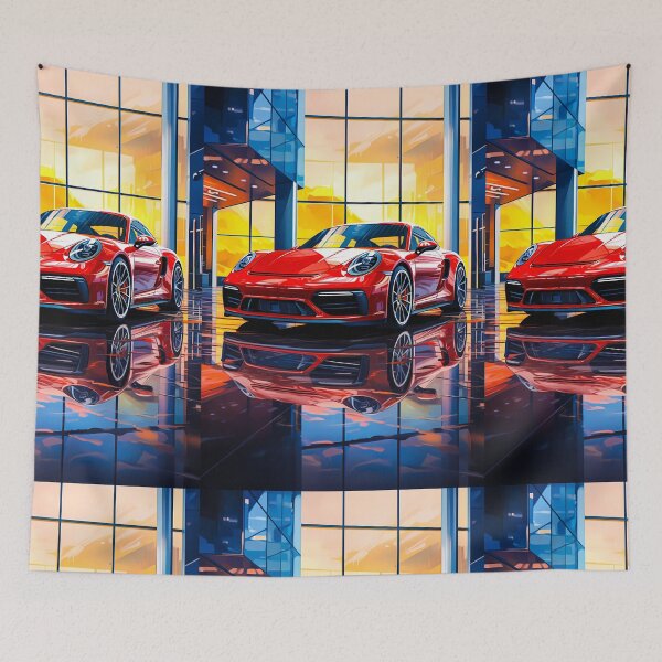 Item preview, Sleek Red Sports Car In Modern Showroom designed and sold by RevUpDesign.