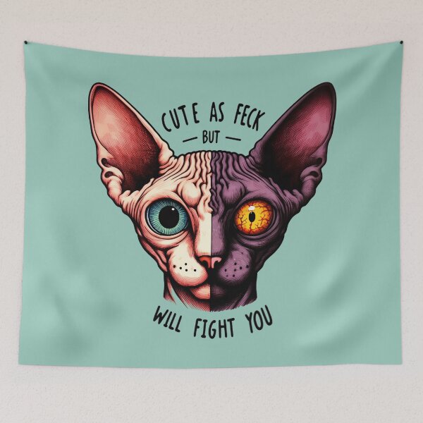 Item preview, Creepy/ Cute Sphynx split Face, Cute As Feck, But Will Fight You Funny Hairless Cat designed and sold by SomniferumWars.