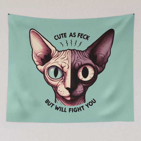 Item preview, Creepy/ Cute Sphynx split Face, Cute As Feck, But Will Fight You Funny Hairless Cat designed and sold by SomniferumWars.